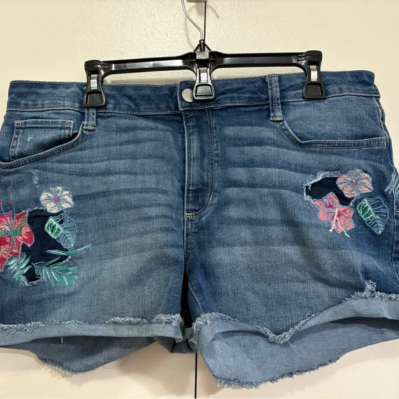 a.n.a Blue Jean Shorts with Floral Embroidery - Picture 2 of 6